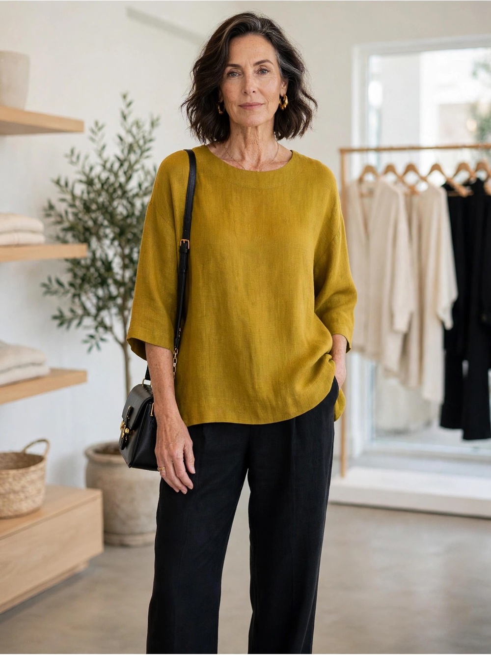 bryn Walker Fiore Tunic Mustard Yellow Heavy Oversized Linen Top